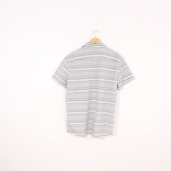 Apt. 9 Slim Fit  Grey & White Striped Short Sleeve Button Up - Picture 3 of 4